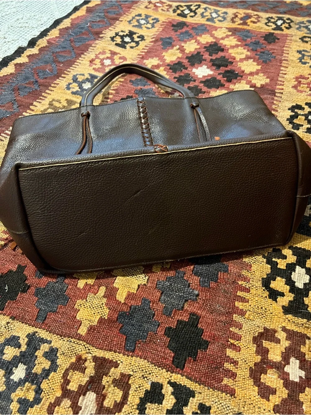 Women's Dark Brown Leather Tote Bag with Braided Center Detail
